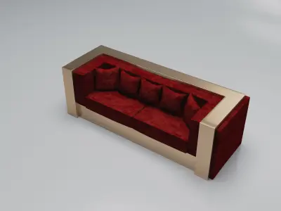 3D Brass And Red Modern Sofa 3D model