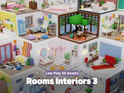 Low Poly Rooms Interiors 3 - Stylized Asset Pack Low-poly 3D model
