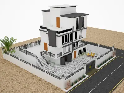 Low Poly Exterior house on deserted street Free low-poly 3D model