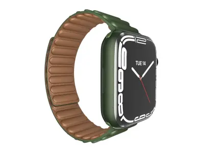 APPLE WATCH SERIES 7 45mm Green Case with Green Leather Link 3D model