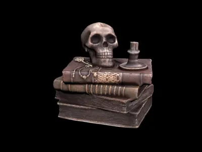 Skull with books Low-poly 3D model