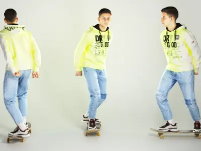 Young handsome man riding on skateboard 234 Low-poly 3D model