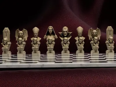 Vampire Horror Chess Pieces Set of 6 - Dracula Nosferatu STL 3D print model