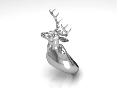 3D printable model silver deer head ring 3D print model