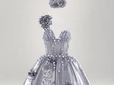Pearl Blossom Couture Dress 3D model