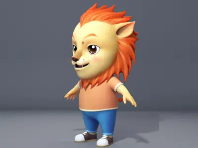Cartoon lion  character lionet Low-poly 3D model