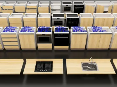 Kitchens and closets library of dynamic blocks Kitchen cabinet Low-poly 3D model