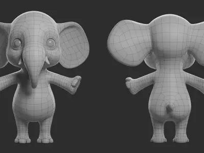 Cartoon Elephant II  Basemesh Low-poly 3D model