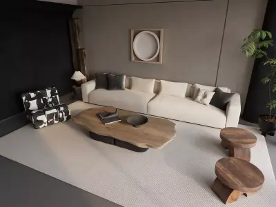 Modern Wabi-Sabi Living Lounge 3D model