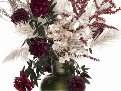 Luxury bouquet of reeds pampas grass and dried flowers 235 3D model