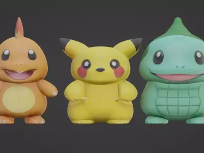 Pokemon Starter Trio 3D Print Model 3D print model