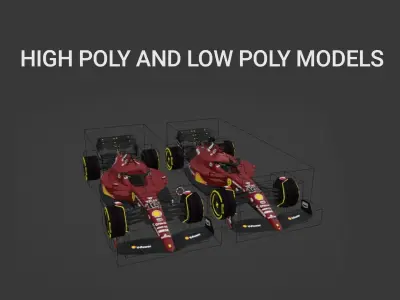 Formula 1 Ferrari Scuderia 16 Low Poly and High Poly F1-75 Low-poly 3D model