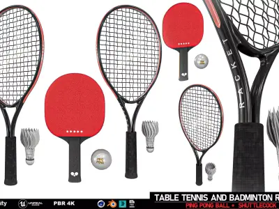 Table Tennis And Badminton Racket Pack Low-poly 3D model
