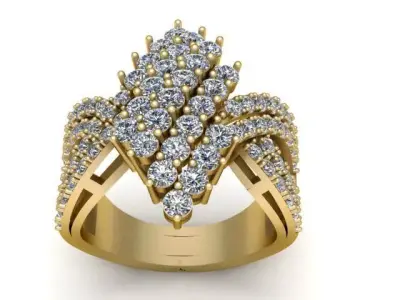 Royal Diamond Cluster Crown Ring 3D print model