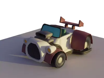 Vintage Cartoonish Low Poly Race Car Low-poly 3D model