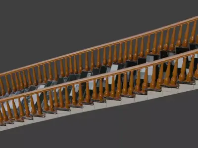 Classic Dark Marble Staircase with Ornate Wooden Balustrade 3D model