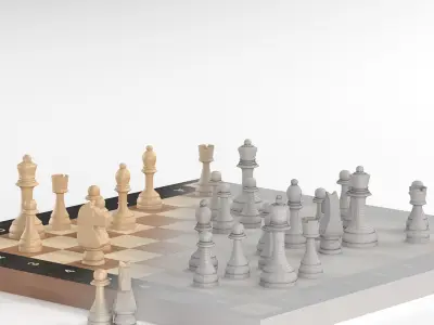 Wooden classic chess Low-poly 3D model