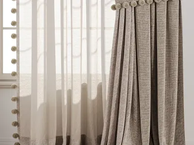 Curtain Set With Linen And Sheer Layer 68 3D model
