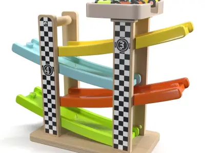 Top Bright Toddler Gifts Wooden Race Track Car Ramp Racer PBR 3D model
