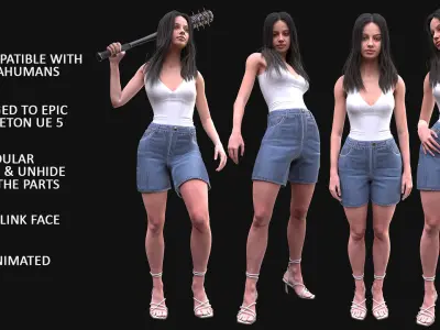 Woman - Summer Outfit - Modular - Rigged - Animated Low-poly 3D model