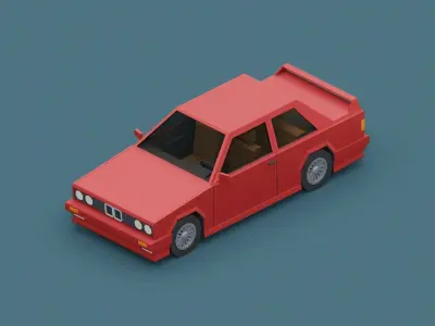 Stylized Cartoon Euro Coupe Car  Low-poly 3D model