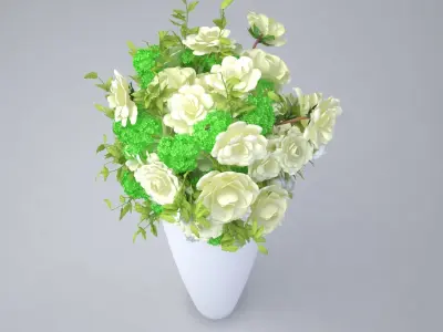 Big Flower Pot with Flower Bouquet  3D model