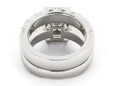 Emerald Cut Engagement Ring Set Pave 3dm 3D print model