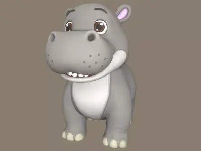 Rigged Cute Playful Grey Hippo Low-poly 3D model