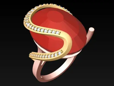 Oval Stone Ring - GN252 3D print model
