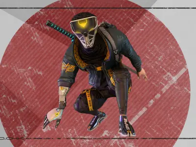 Cyber ninja Low-poly 3D model