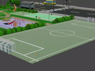 stylized  low poly football pitch Free low-poly 3D model