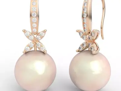 Gemstone 13mm 14mm Pearl Drop Earrings 3D print model
