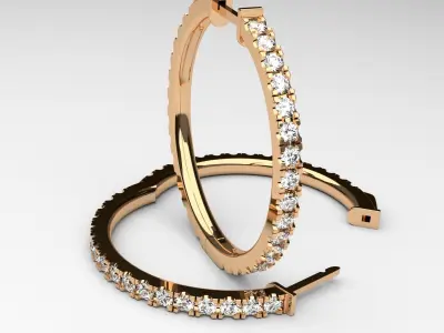 Diamond hoop earrings round rings luxury classic 3D print model