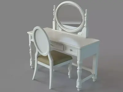 Vanity Set With Mirror And Chair White 3D model
