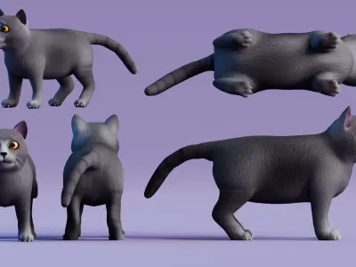 Low poly - Stylized cats - British Short Hair  Low-poly 3D model