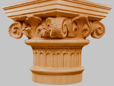 Corinthian Column Capital - White Marble Square 3D Model Low-poly 3D model
