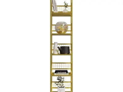 Homary Gold Metal Freestanding Narrow Bookshelf  3D model