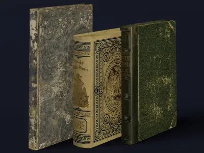 3 Worn Ancient Books Low-poly 3D model