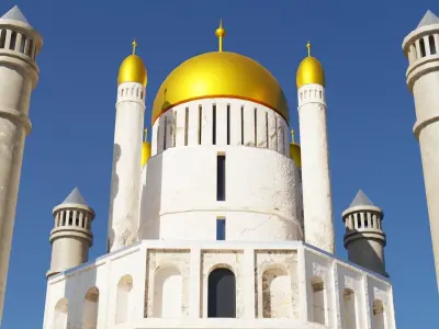 Temple complex of marble and stone and gold Low-poly 3D model