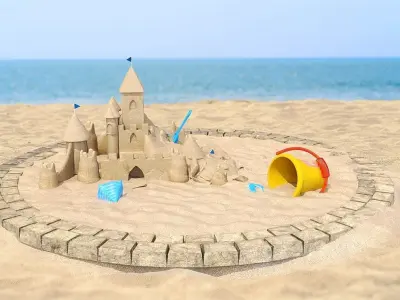 Destroyed Sandcastle with Toys 3D model