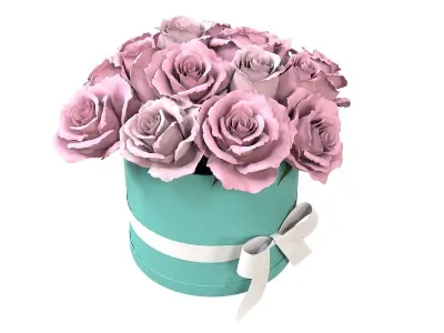 Pink Rose Bouquet Box with a Bow Strip Low-poly 3D model