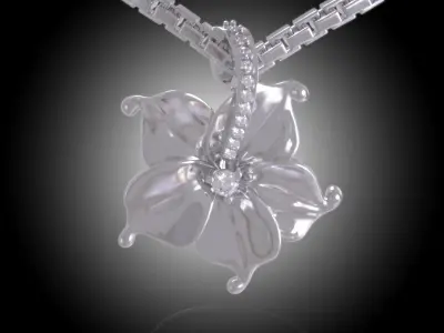 Beauty Flower Pendant Diamond - Yellow and White Gold Necklace 3D print model