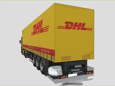 Truck with trailer DHL Livery Low-poly 3D model