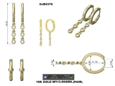 Dangle Earrings  Gold Earrings  Pear Earrings  Bridal Earrings 3D print model