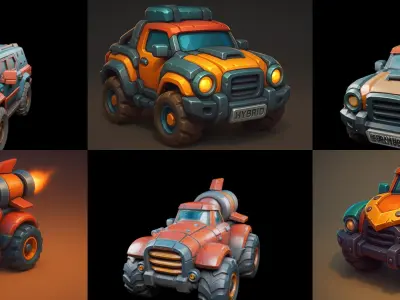 Stylized Car Advanced model bundle 16 pack 100 glb 3D model