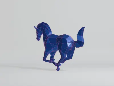 Polygonal Running Horse Low-poly 3D model