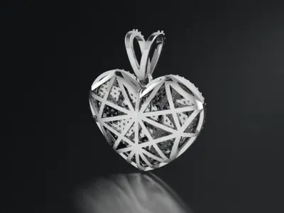 Pendant heart with diamonds 3D print model