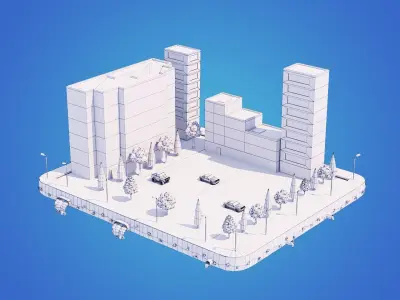 Low Poly City Block Low-poly 3D model