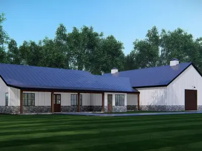 3D Model of Modern Barndominium House Exterior 3D model