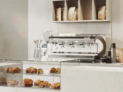 Modern Minimalist Coffee Shop Interior 3D model